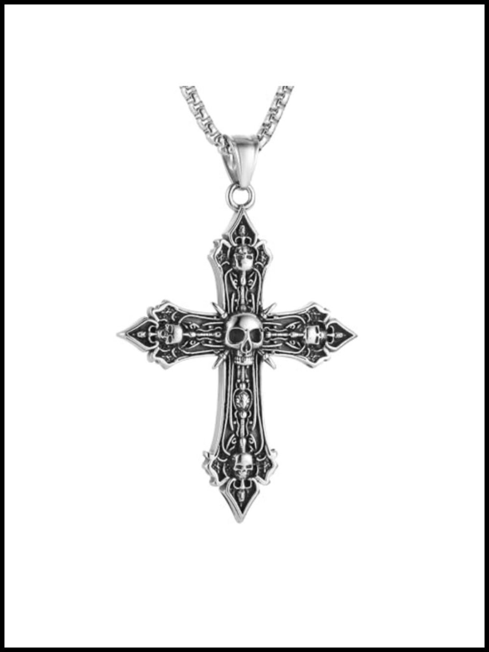 Stainless Steel Gothic Skull Cross Pendant Necklace 22 Inch Box Chain